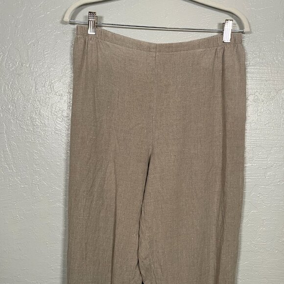Flax Women M Beige Tan Linen Pants Loose Fit Elastic Waist Pull On Lagenlook - Picture 3 of 9